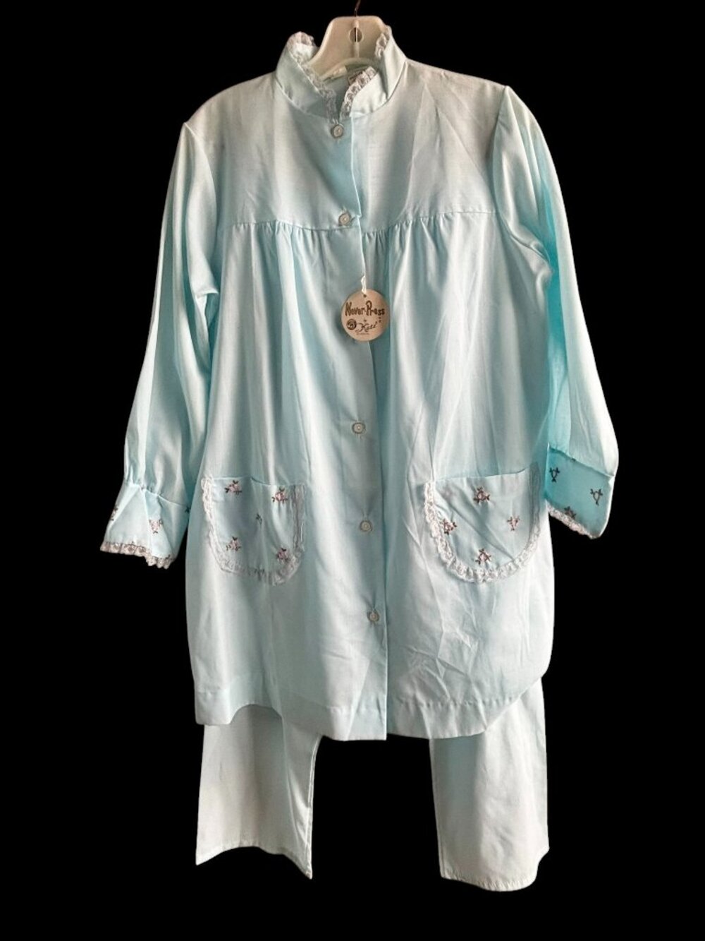 1960s Turquoise Polycotton Pajamas with Pockets NOS NWT